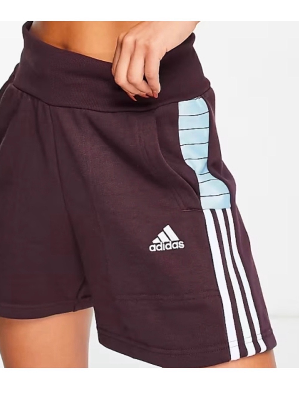 adidas Women's Plum Athletic Shorts with Light Blue Accents